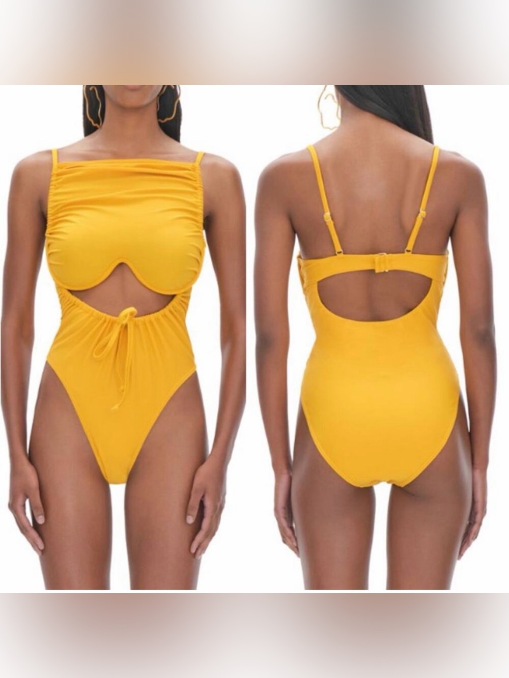 Andrea Iyamah Mustard Yellow Cutout One-Piece Swimsuit